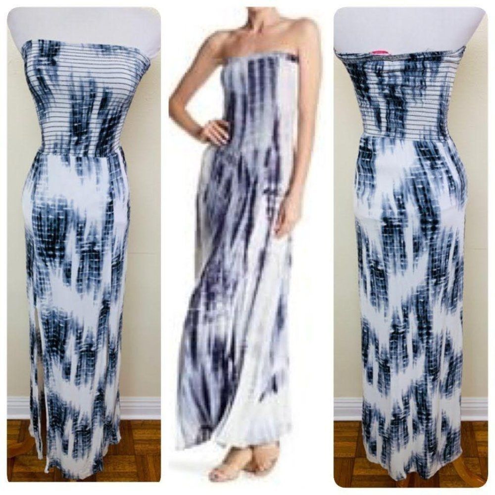 Love Ady Rayon Tie Dye Strapless Sundress XS White